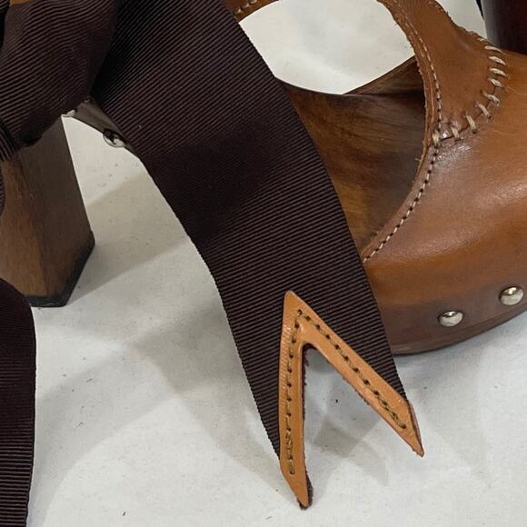 GEORGINA GOODMAN Brown Leather Clog Heels - Picture 7 of 10